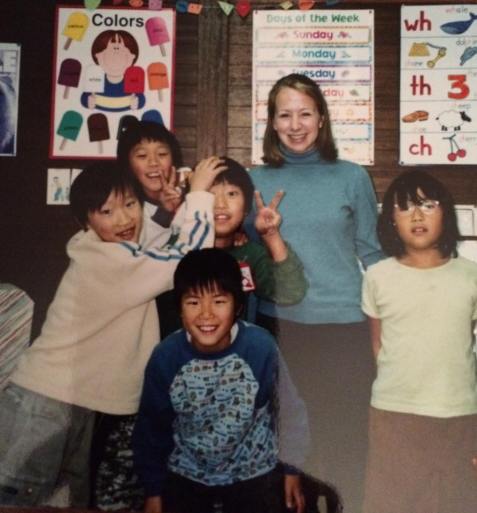 English teacher in Japan with students