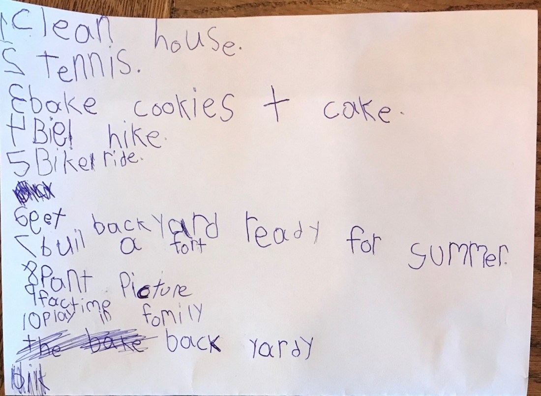A 7 Year Old's List of How to Spend Spring Break while Practicing Social Distancing